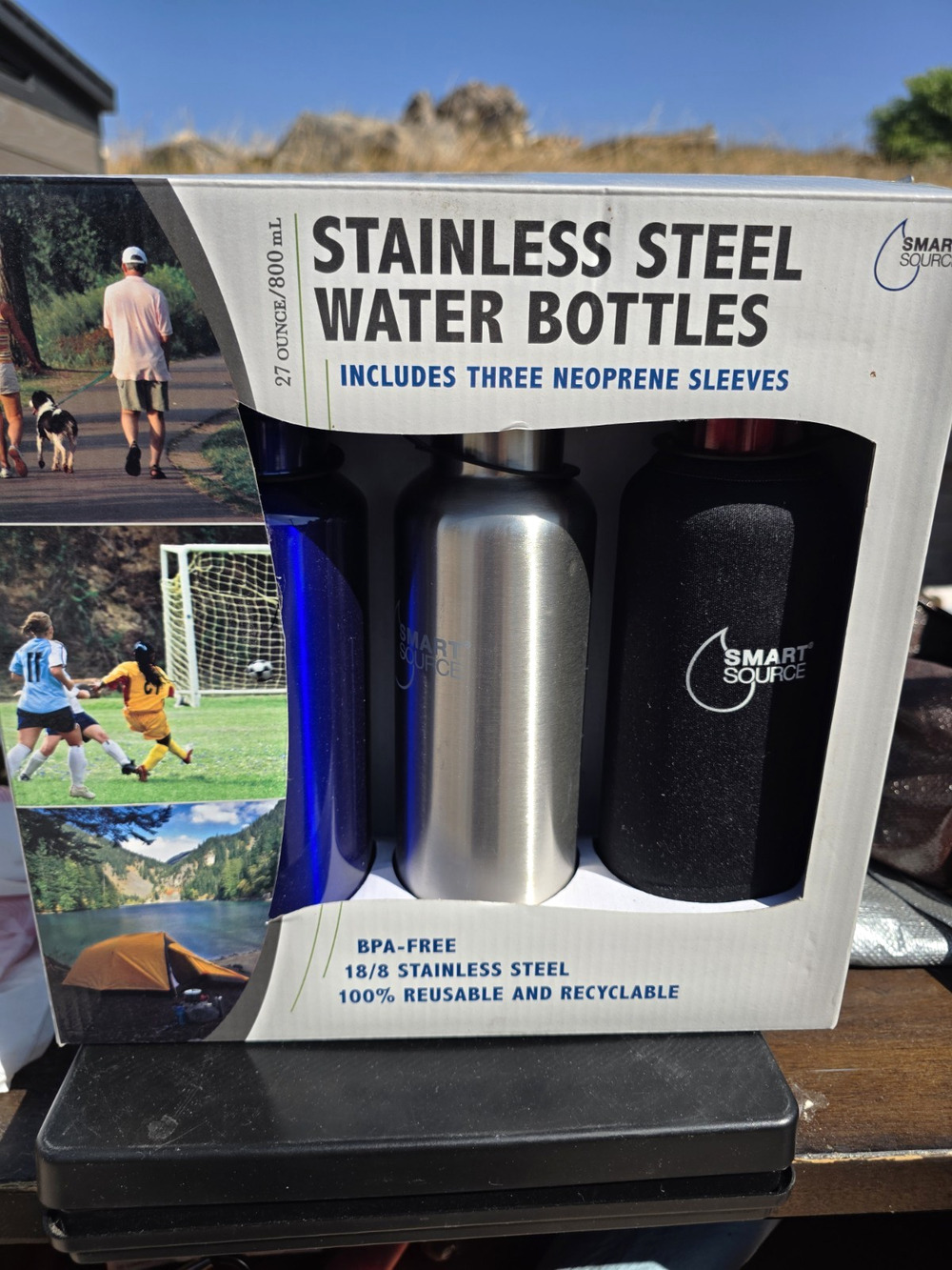 Smart Source 27oz/800ml Stainless Steel Water Bottle w/ Neoprene Sleeve BPA